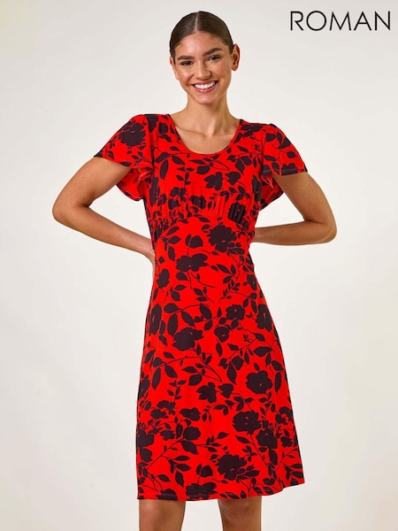 Roman Red Ditsy Floral Print Stretch Dress (H20528) | £42