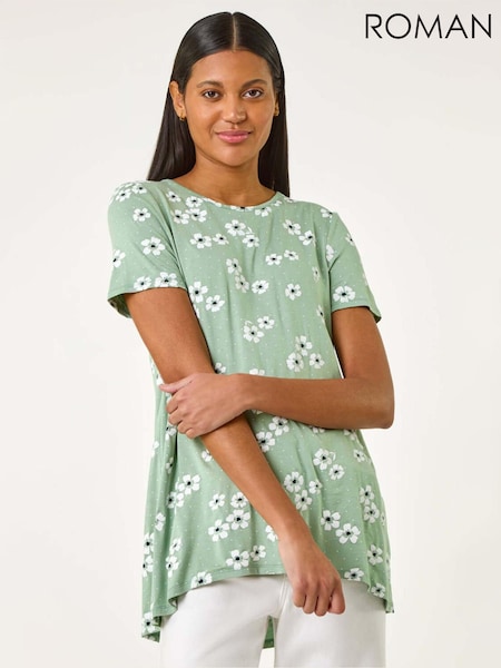 Roman Sage Leaf Print Stretch Top (H20529) | £32