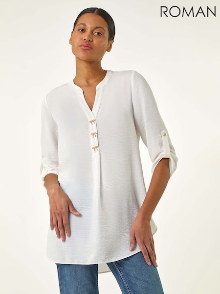 Roman White Longline Bow Button Tunic Top (H20537) | £40