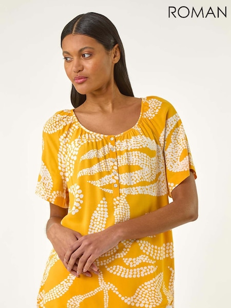 Roman Yellow Leaf Print Button Detail Blouse (H20545) | £32