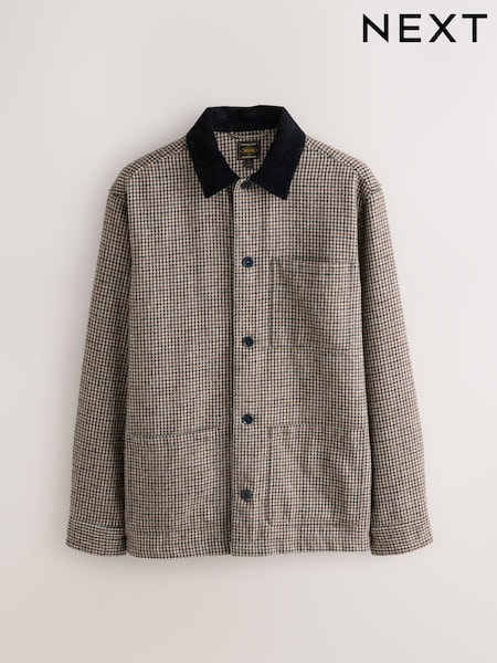 Brown Cord Collar Heritage Check Shacket Overshirt (H20678) | £49