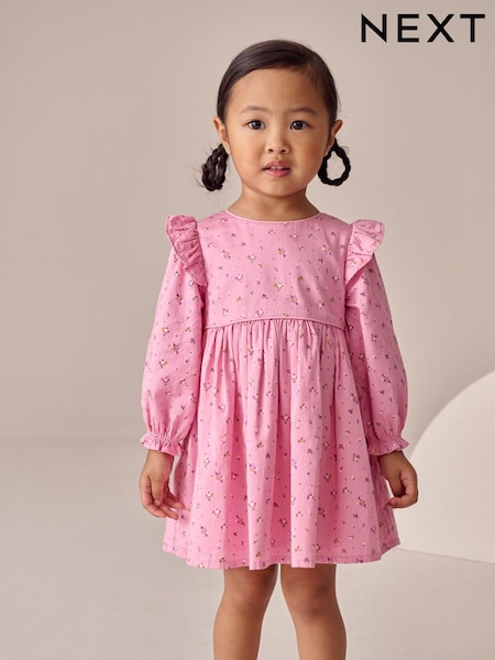 Pink Frill Long Sleeve Dress (3mths-8yrs) (H20779) | £18 - £24