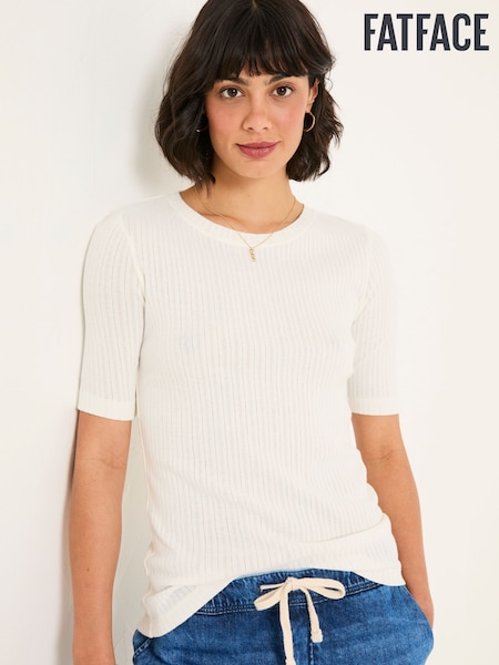 FatFace Callie Ivory Short Sleeve Pointelle T Shirt (H20814) | £29.50