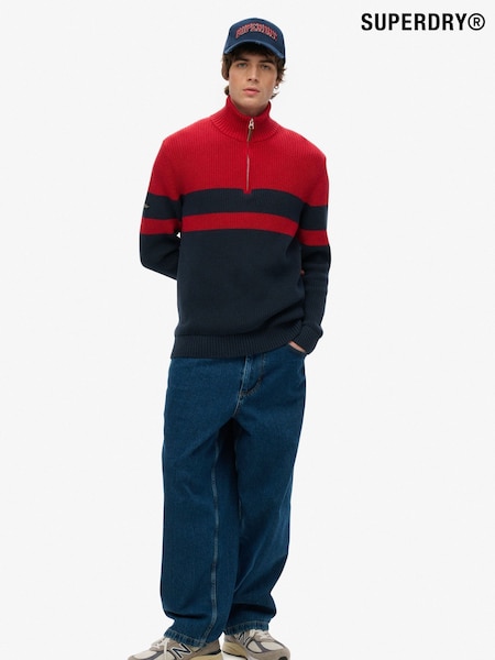 Superdry Blue 100% Cotton Classic Stripe Half Zip Jumper (H20896) | £65