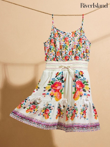 River Island White Girls Del Maar Floral Dress (H20923) | £24