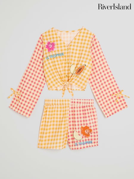 River Island Orange Girls 100% Cotton Gingham Fruit Beach Set (H20924) | £30
