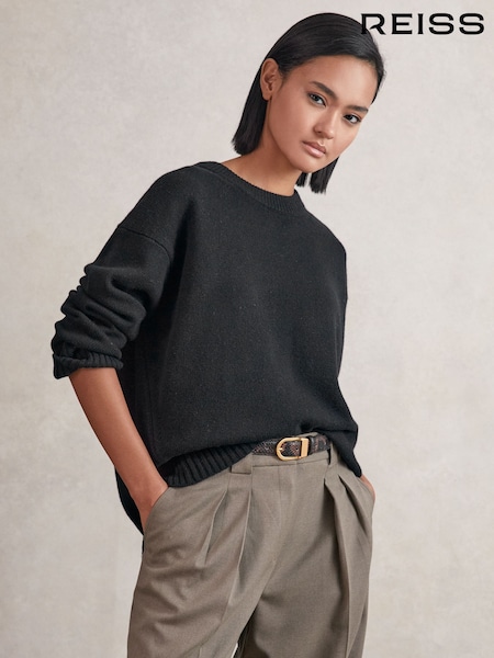 Reiss Black Ella Wool-Cashmere Crew-Neck Jumper (H20930) | £130