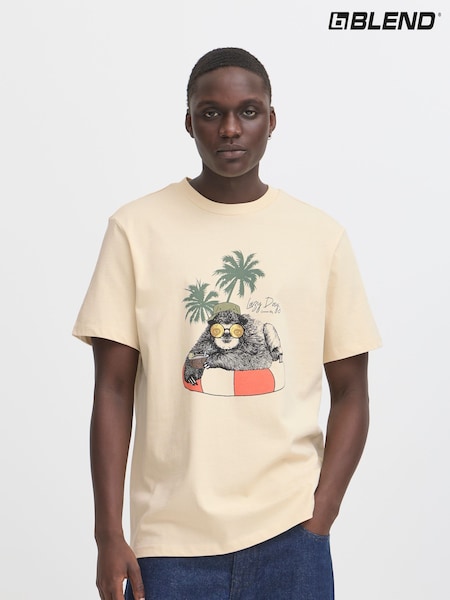 Blend Cream Printed Short Sleeve T-Shirt (H20963) | £24