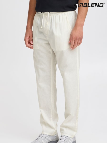 Blend White Regular Fit Linen Mix Trousers (H20966) | £35