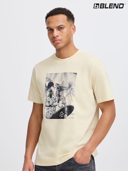 Blend Cream Holiday Printed Short Sleeve 100% Cotton T-Shirt (H20970) | £16