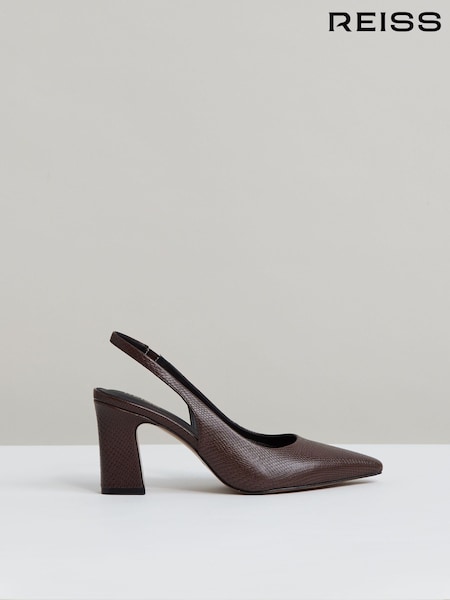 Reiss Chocolate Lorena Leather Slingback Court Shoes (H21013) | £170