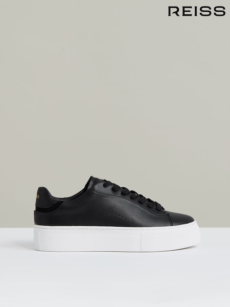 Reiss Black Francesca Leather Low Top Trainers (H21026) | £130