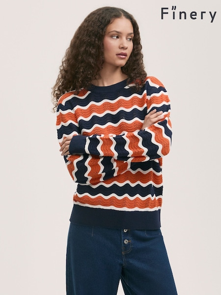 Finery Orange Antonia Striped Crew Neck Jumper (H21112) | £49