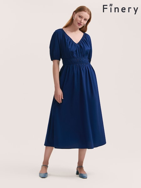 Finery Blue Piper Cotton Midi Dress (H21115) | £49