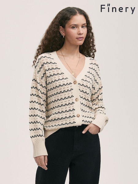 Finery Natural Alena Striped Long Sleeve Cardigan (H21120) | £59