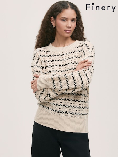 Finery Natural Sansa Striped Crew Neck Jumper (H21123) | £49