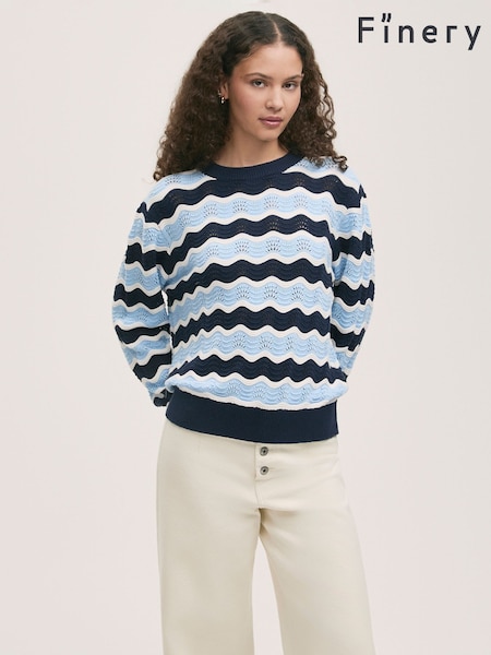 Finery Blue Antonia Striped Crew Neck Jumper (H21125) | £49