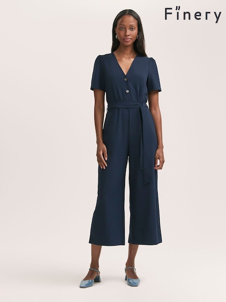 Finery Blue Uma Crepe Short Sleeve Jumpsuit (H21140) | £49