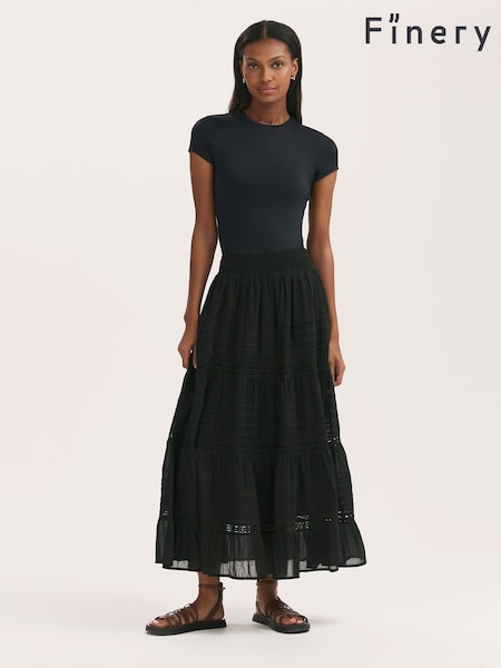 Finery Black Imani Cotton Voile Tiered Midi Skirt (H21141) | £59