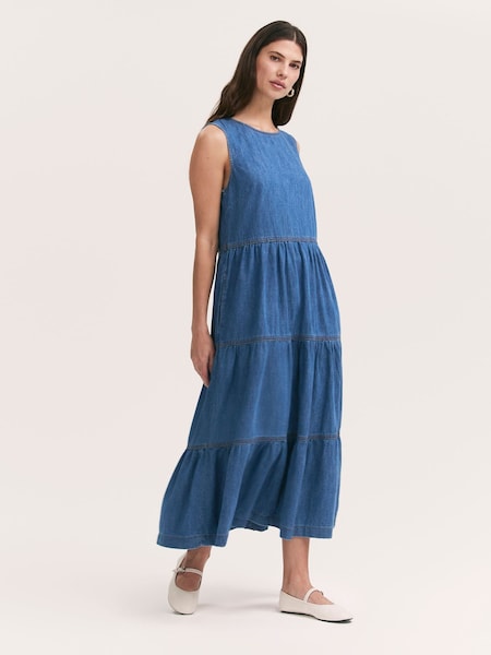 Finery Blue Essie Denim Sleeveless Midi Tiered Dress (H21142) | £49