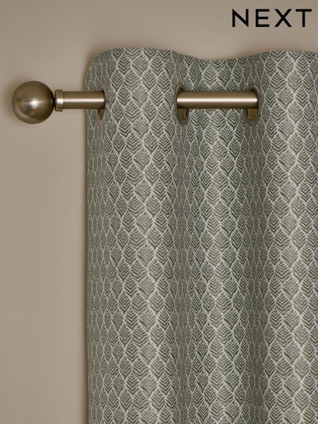Green Mini Leaf Jacquard Eyelet Lined Curtains (H21172) | £50 - £140