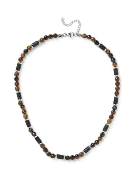 DCK Mens Tigers Eye And Lava Bead Brown Necklace (H21179) | £25