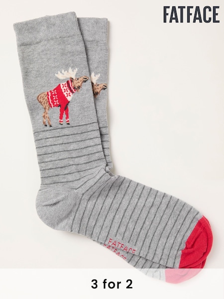 FatFace Grey Shelter Moose Socks (H21193) | £7.50