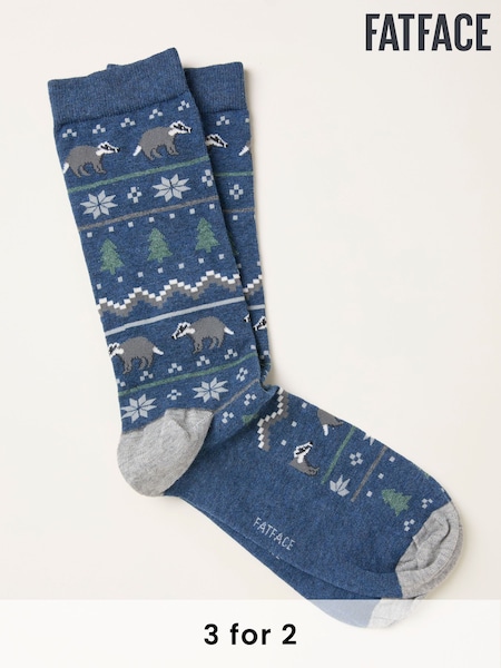 FatFace Navy Fairisle Badger Socks (H21196) | £7.50