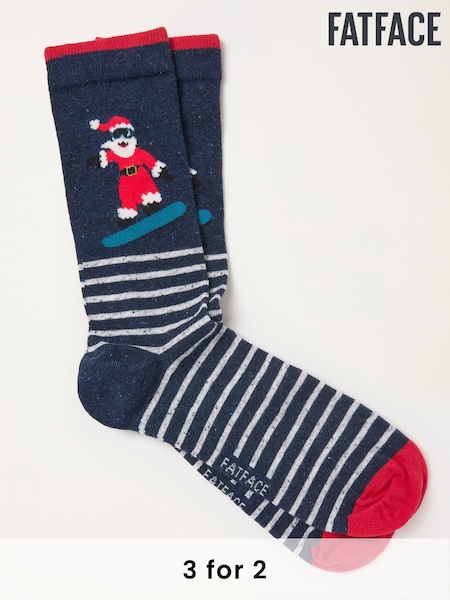 FatFace Navy Santa Socks (H21210) | £7.50