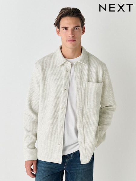 Grey Marl Linear Texture Popper Shacket (H21229) | £42
