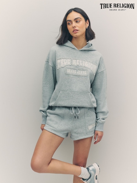True Religion Heather Grey Boyfriend Patched Hoodie (H21233) | £89