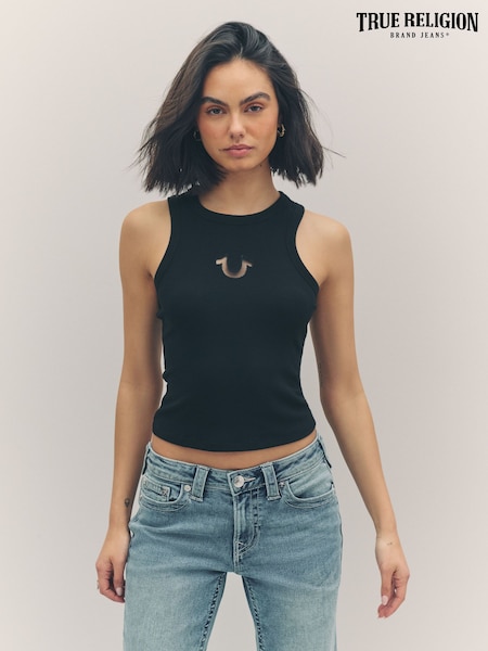 True Religion Jet Black Mesh Horseshoe Racer Tank (H21245) | £39