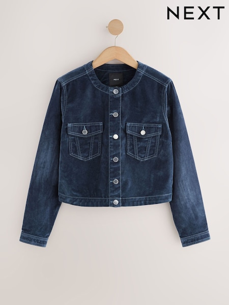 Blue Flocked Denim Collarless Jacket (H21257) | £45