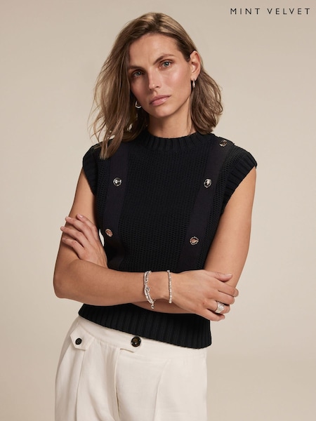Mint Velvet Blue Sleeveless Knit Top (H21258) | £89