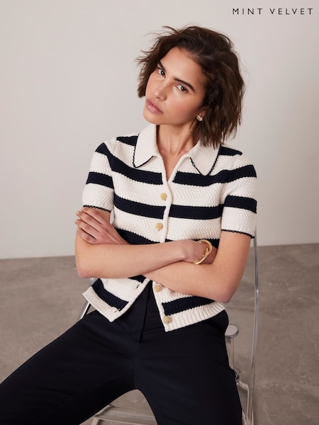 Mint Velvet Blue Striped Knit Top (H21260) | £89