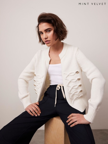 Mint Velvet White Military Knit Jacket (H21277) | £120