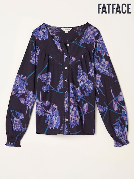 FatFace Wren Purple Heritage Floral Wren Print Top (H21308) | £39.50