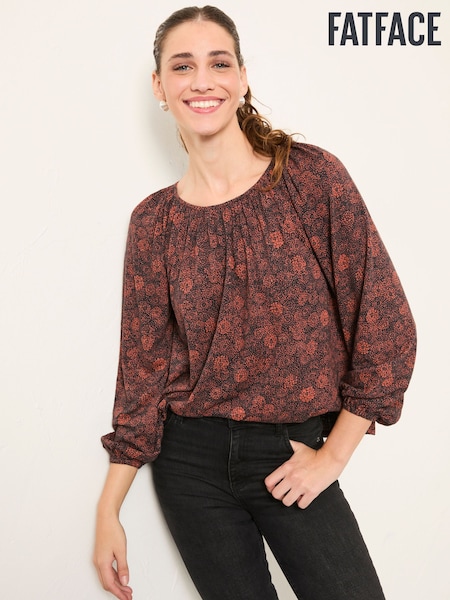 FatFace Lily Black Circle Floral Lily Circle Floral Top (H21312) | £39.50