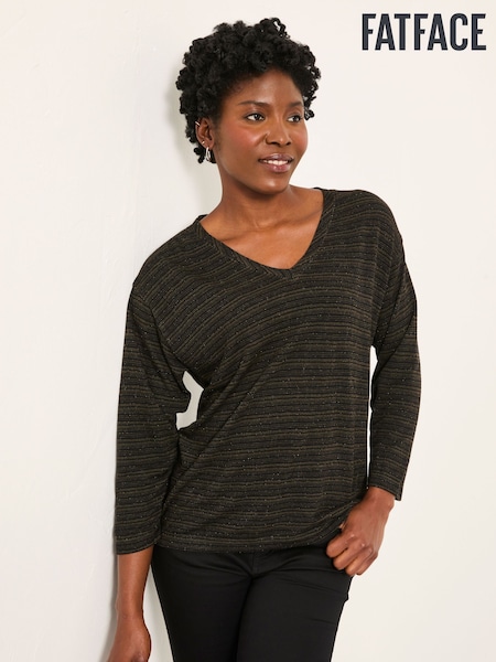 FatFace Jodie Black Long Sleeve Sparkle Top (H21315) | £35