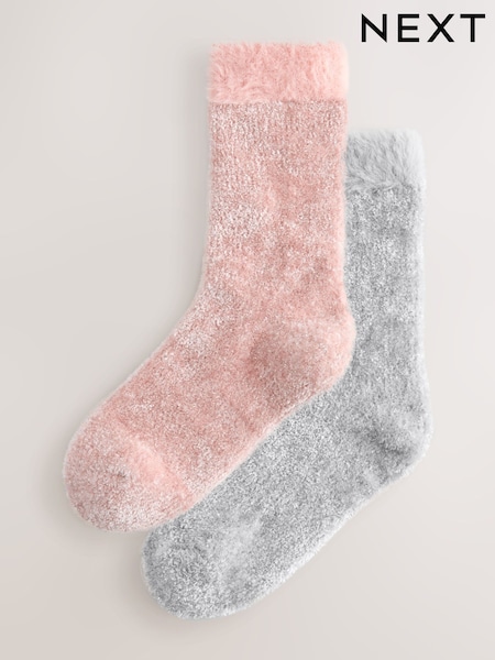Pink/Grey Sparkle Velvet Cosy Socks 2 Pack (H21340) | £9