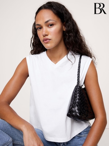 Banana Republic White Silky Cotton Cropped Tank Top (H21346) | £25
