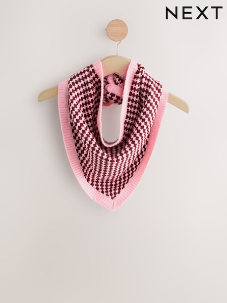 Pink/Red Houndstooth Knitted Triangle Scarf (H21369) | £22