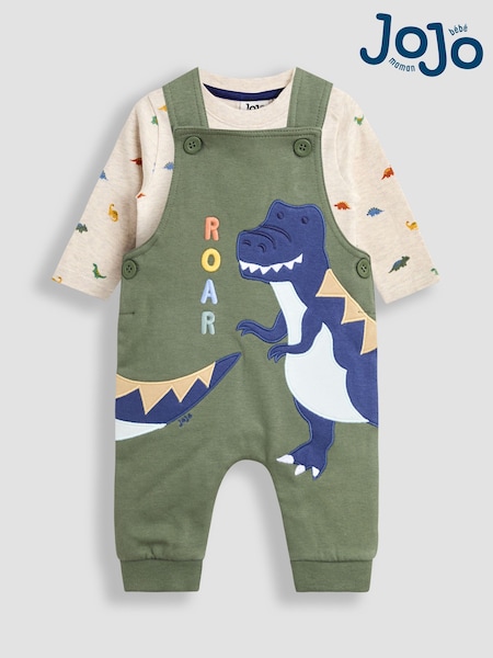 JoJo Maman Bébé Green 2-Piece Appliqué Dungarees & Print Top Set (H21425) | £28 - £29