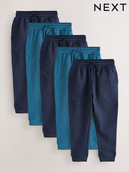 Navy Slim Fit Basic Joggers 5 Pack (3-16yrs) (H21428) | £36 - £54