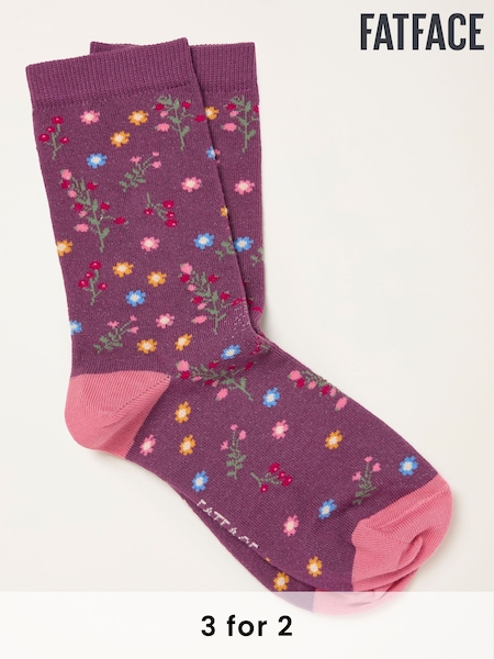 FatFace Purple Winter Floral Socks (H21465) | £7.50