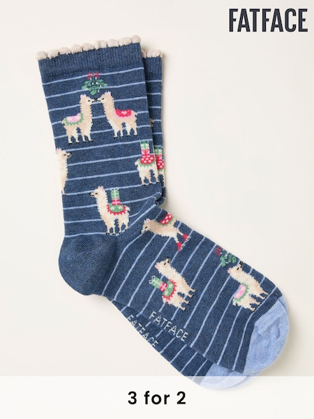 FatFace Navy Llama Socks (H21469) | £7.50