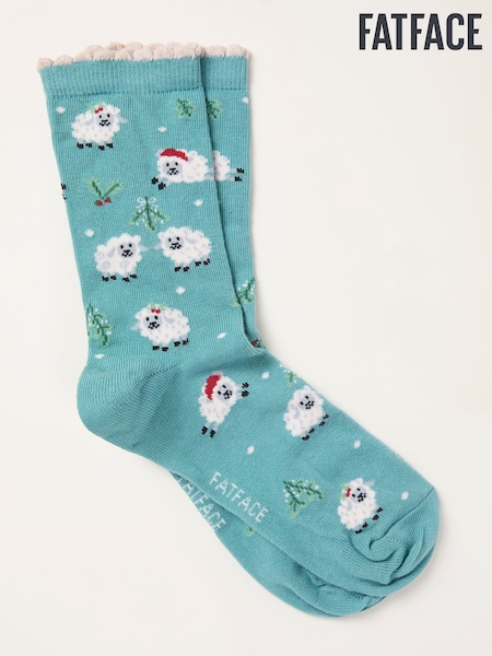 FatFace Green Haze Christmas Sheep Socks (H21470) | £7.50