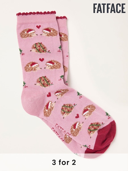 FatFace Pink Christmas Hedgehog Socks (H21473) | £7.50