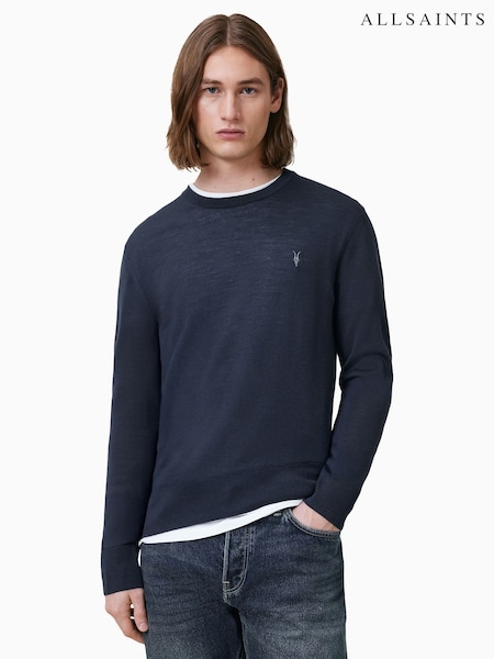 AllSaints NAVY BLUE Mode Merino Crew Jumper (H21543) | £105