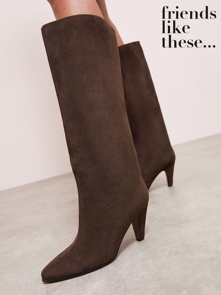 Friends Like These Chocolate Brown Standard fit Mid Heel Smart Knee High Shaft Long Boots (H21545) | £55